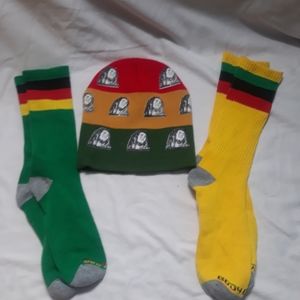 Bob Marley beanie and socks bundle